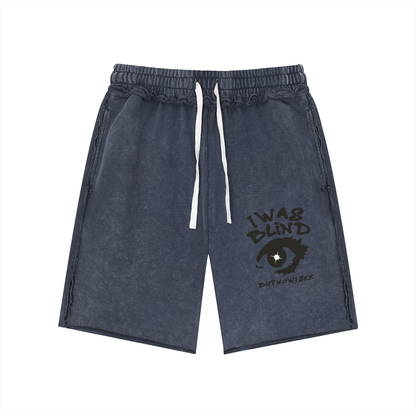 I was Blind Unisex Mineral Wash Raw Edge Shorts