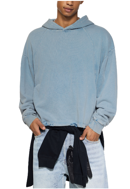 Vintage Washed Frayed-Hem Hoodie