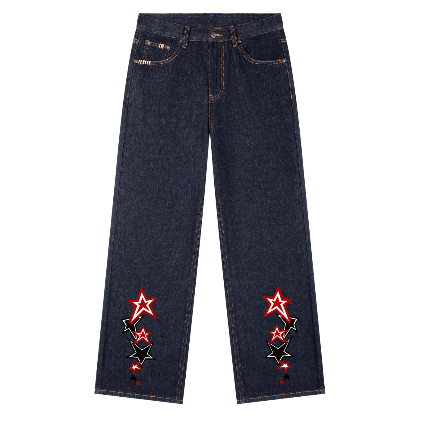 Black and Red Star Heavyweight Straight Leg Denim Jeans