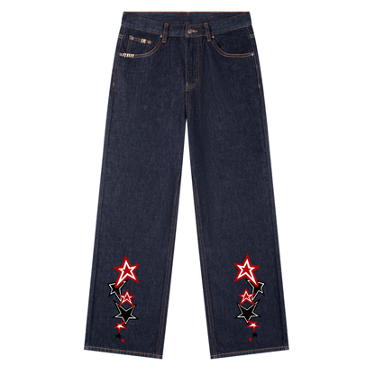 Black and Red Star Heavyweight Straight Leg Denim Jeans